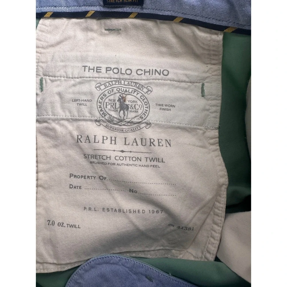Polo Ralph Lauren Chino Pants‎ Mens 38x34 Green Stretch Slim Fit Twill NWT NEW
